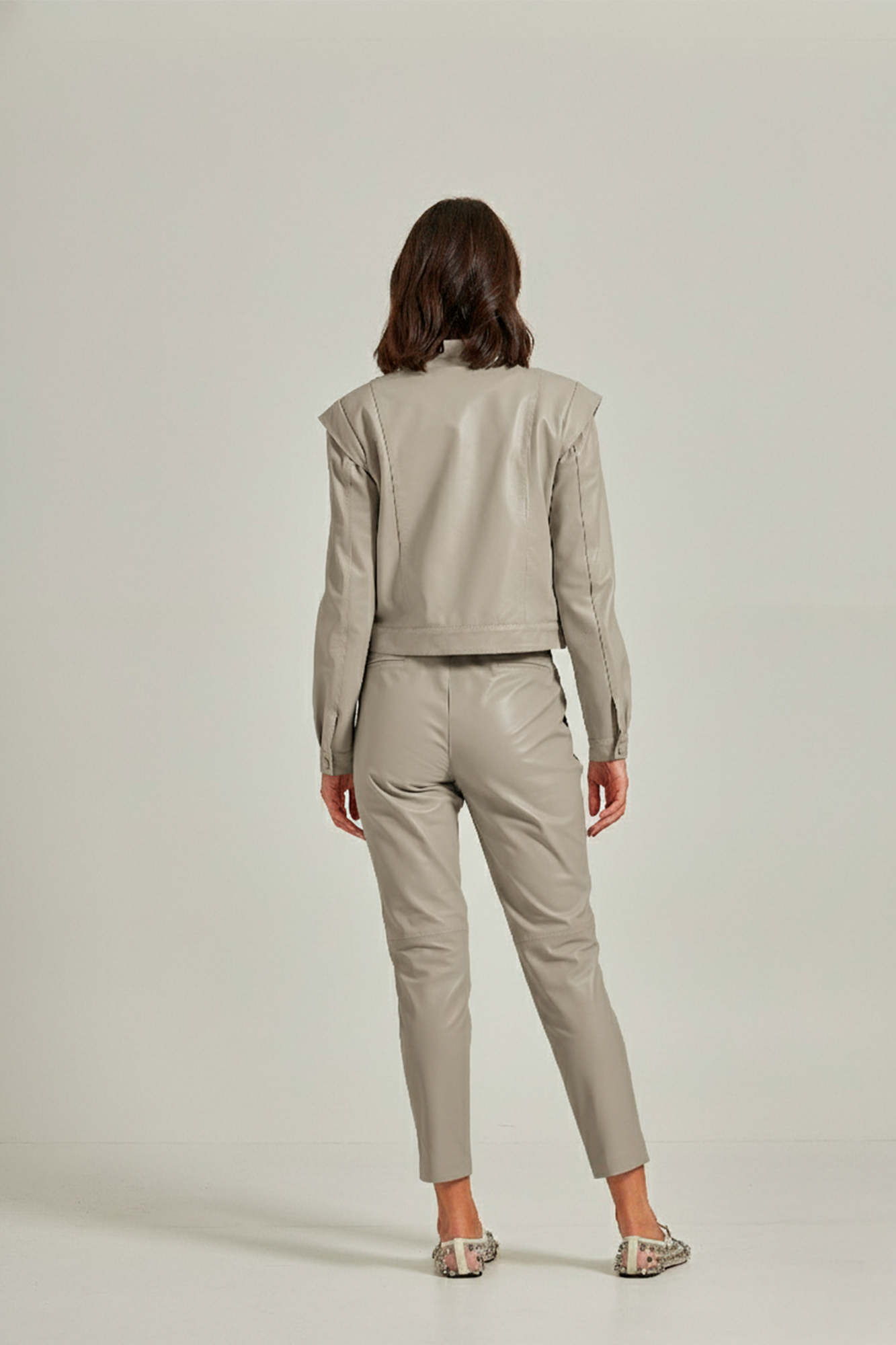 Calça couro cós elástico - Cinza