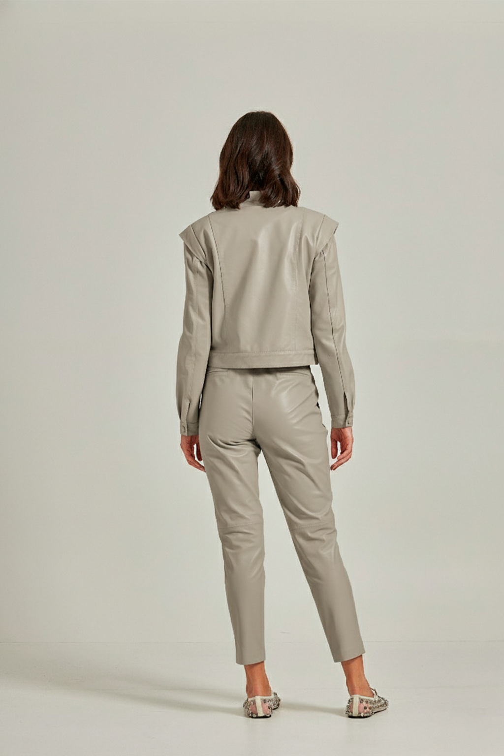 Calça couro cós elástico - Cinza