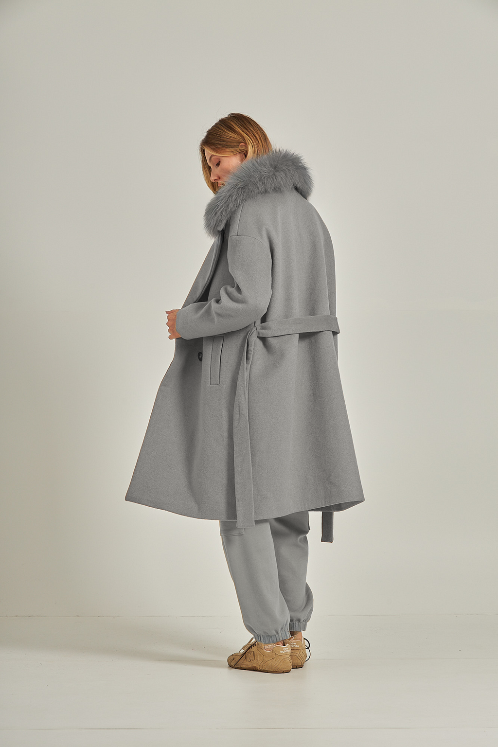 Trench coat gola pele -Cinza