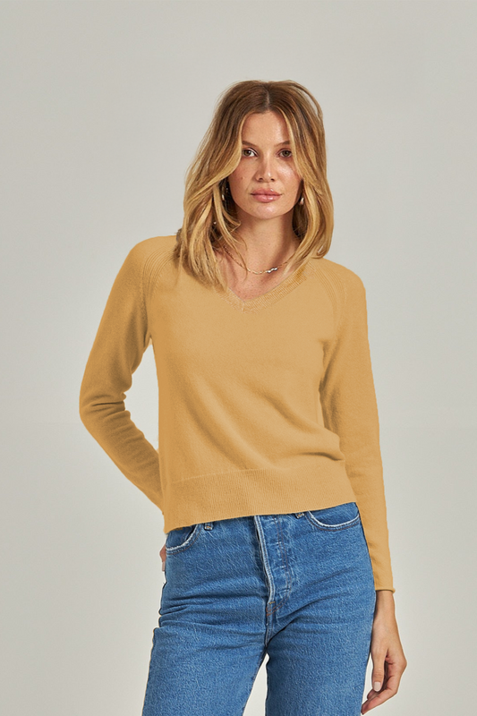 Sueter 100% cashmere gola V - Caramelo