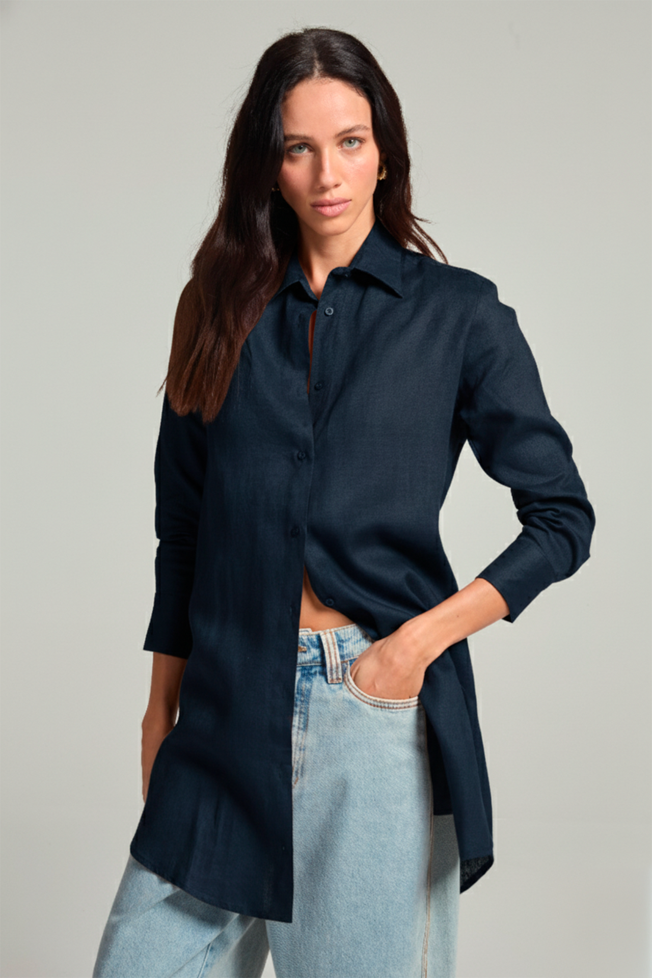 Chemise em linho - Marinho