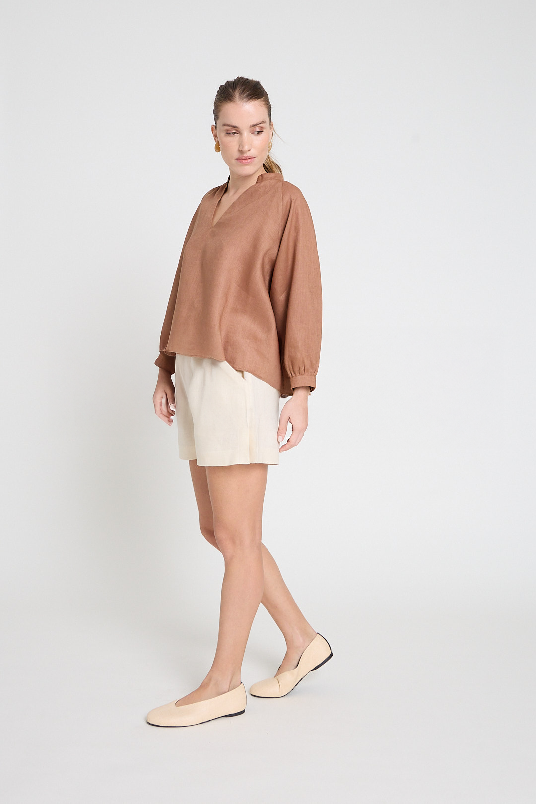 Blusa em linho manga 3/4 - Mocha