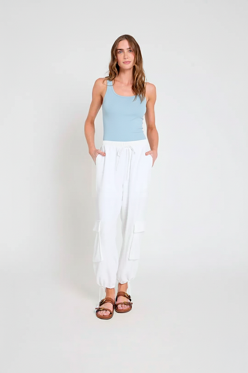 Regata canelada em malha decote U -  Azul claro