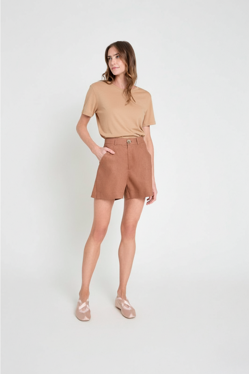 Camiseta de malha em viscolinho - Camelo