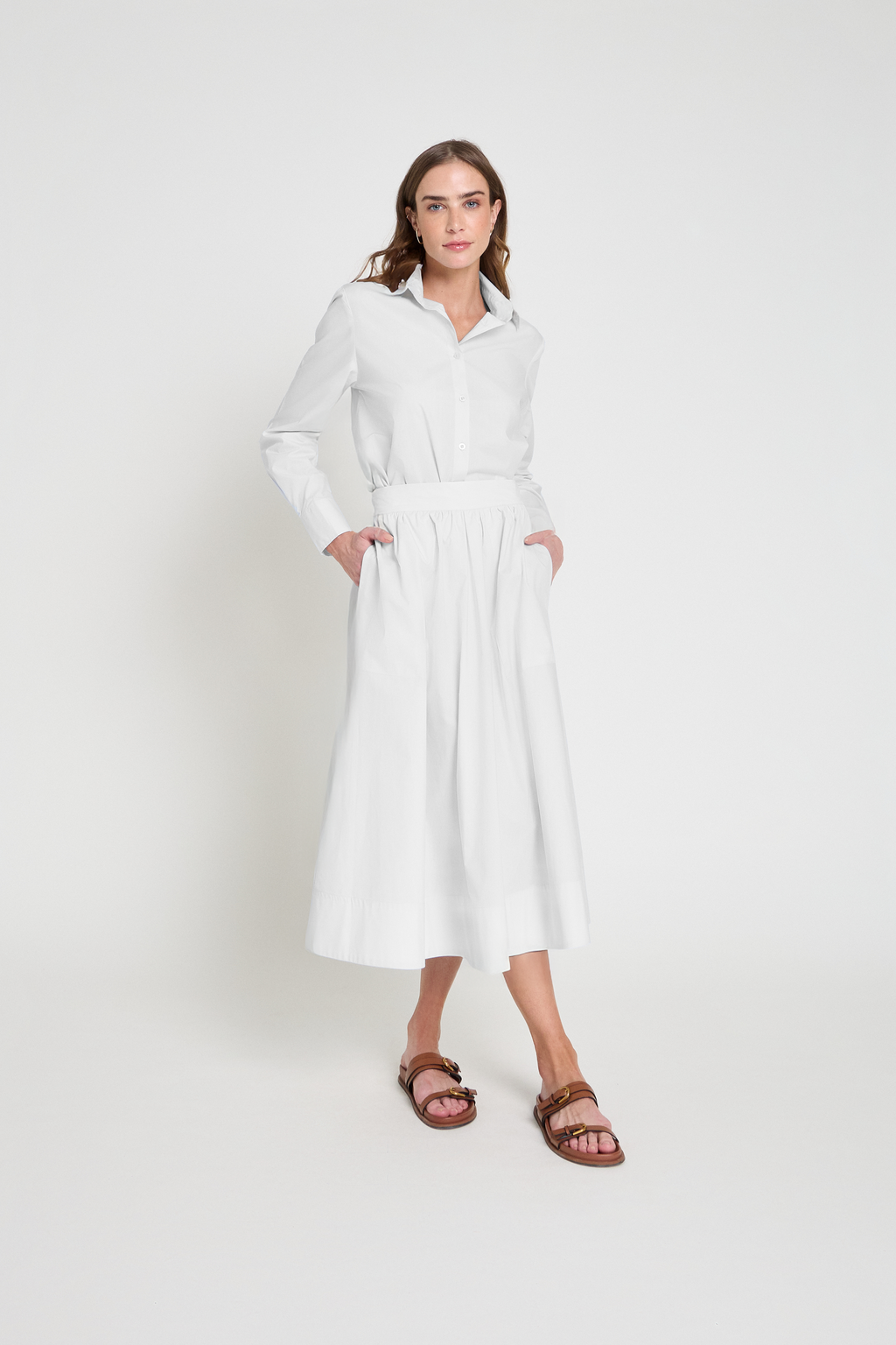 Saia em tricoline midi- Branco