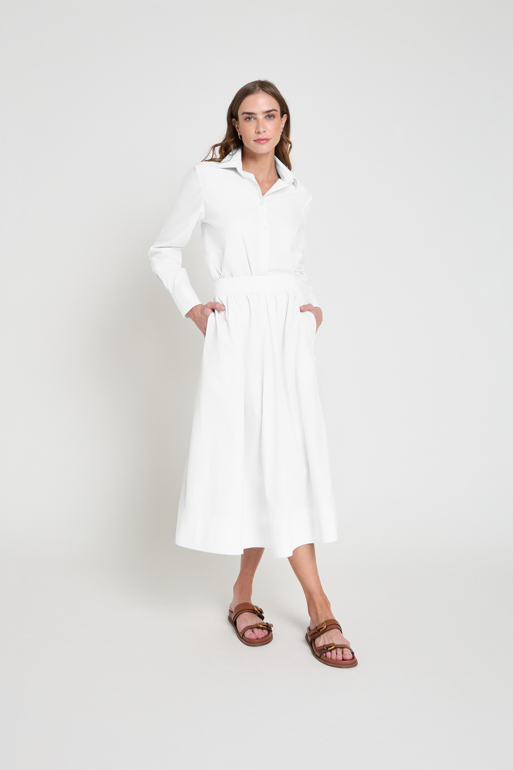 Saia midi em tricoline - Branco