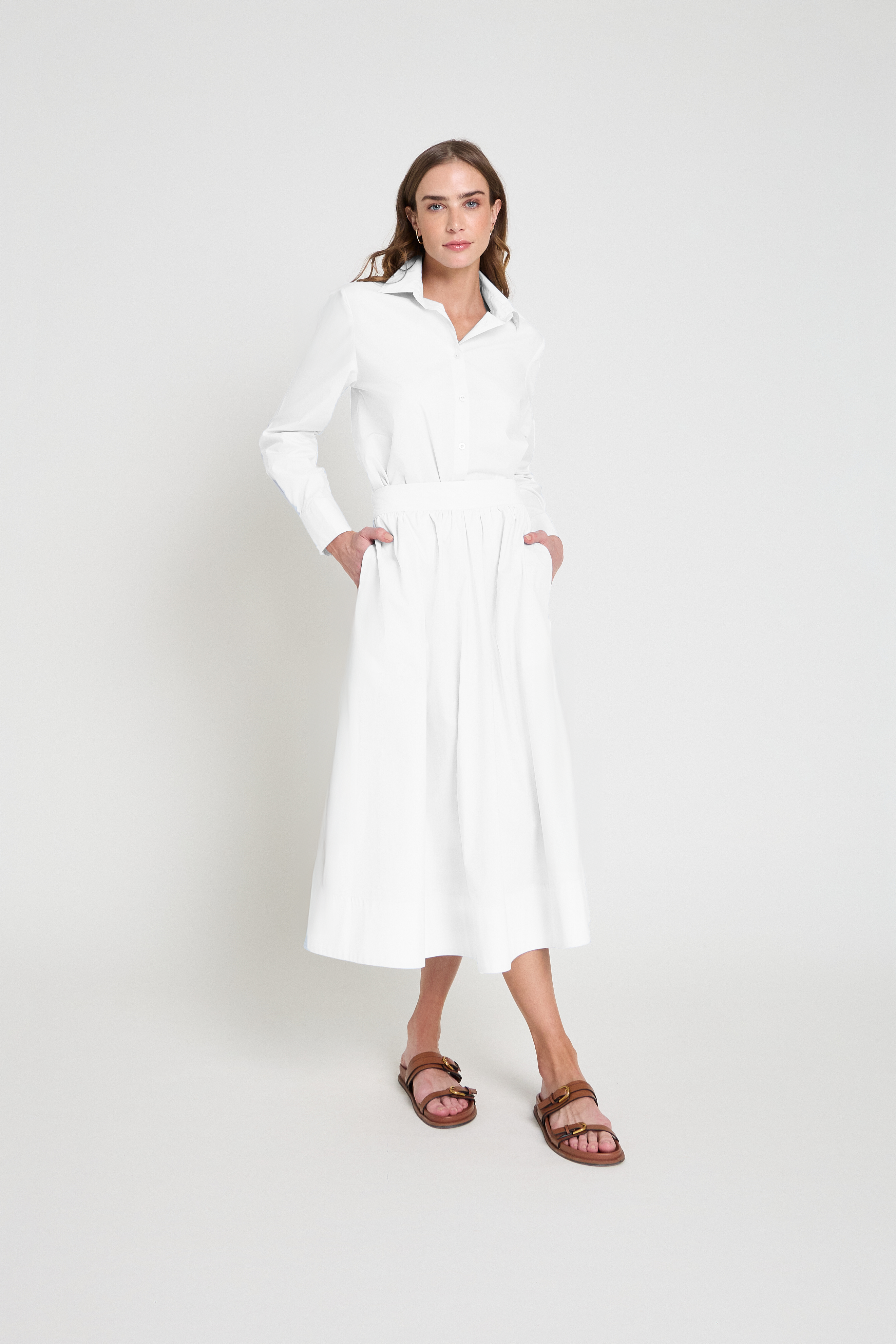 Saia midi em tricoline - Branco
