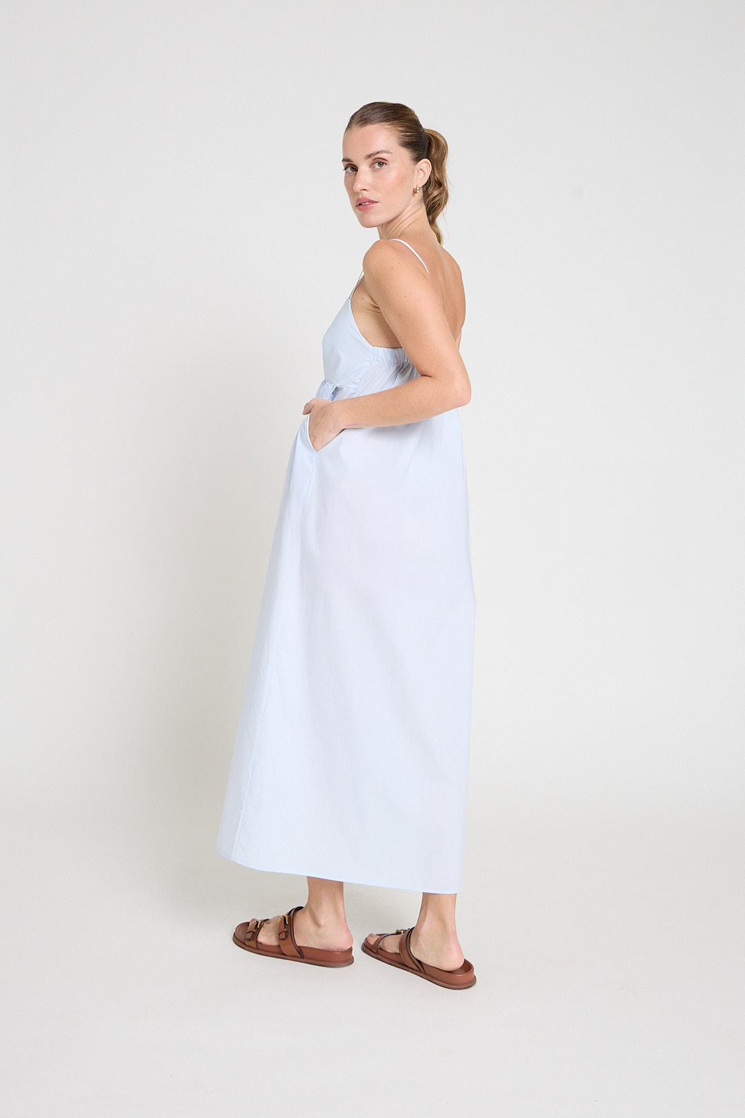 Vestido em tricoline - Azul claro