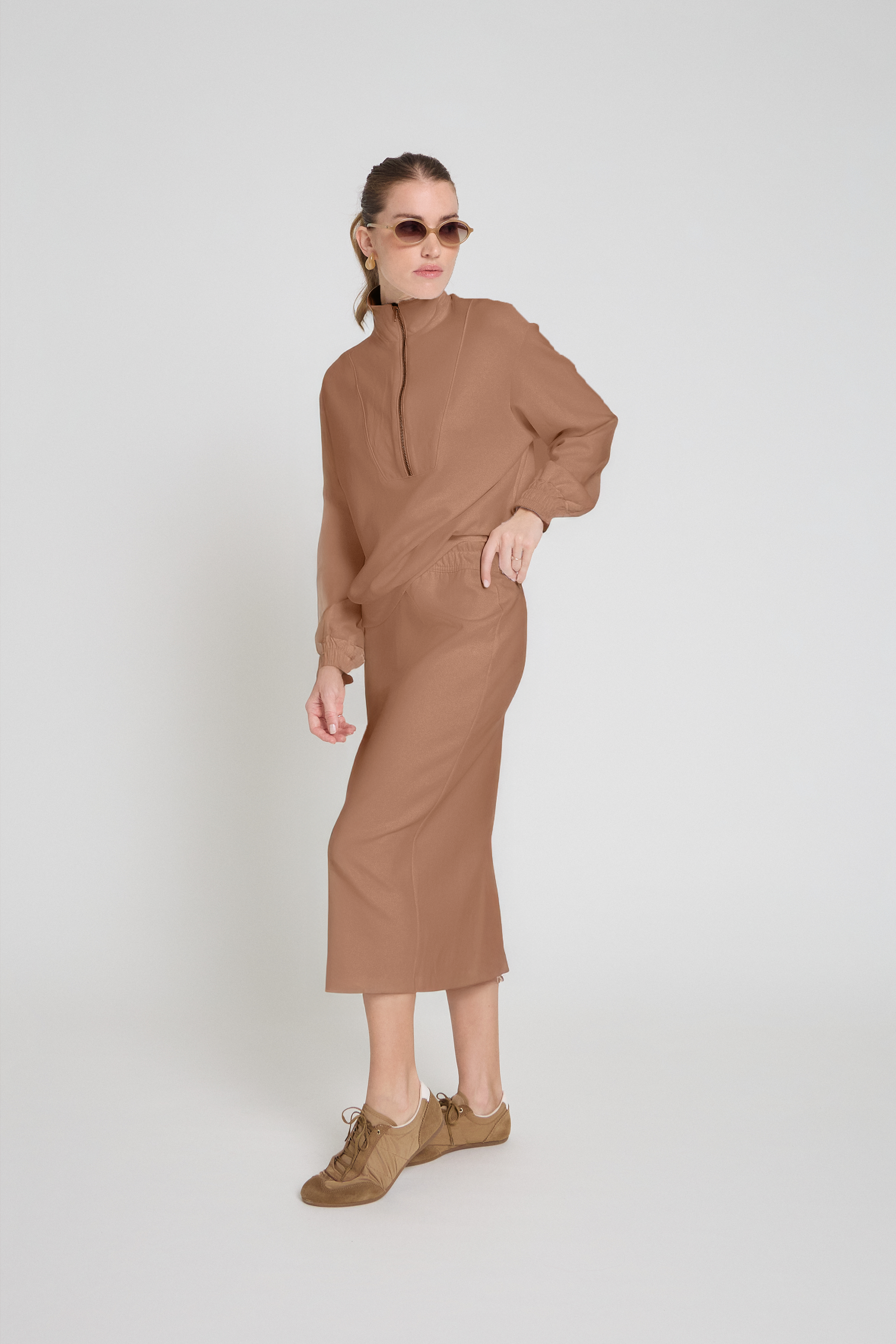 Blusão em malha de viscose - Mocha