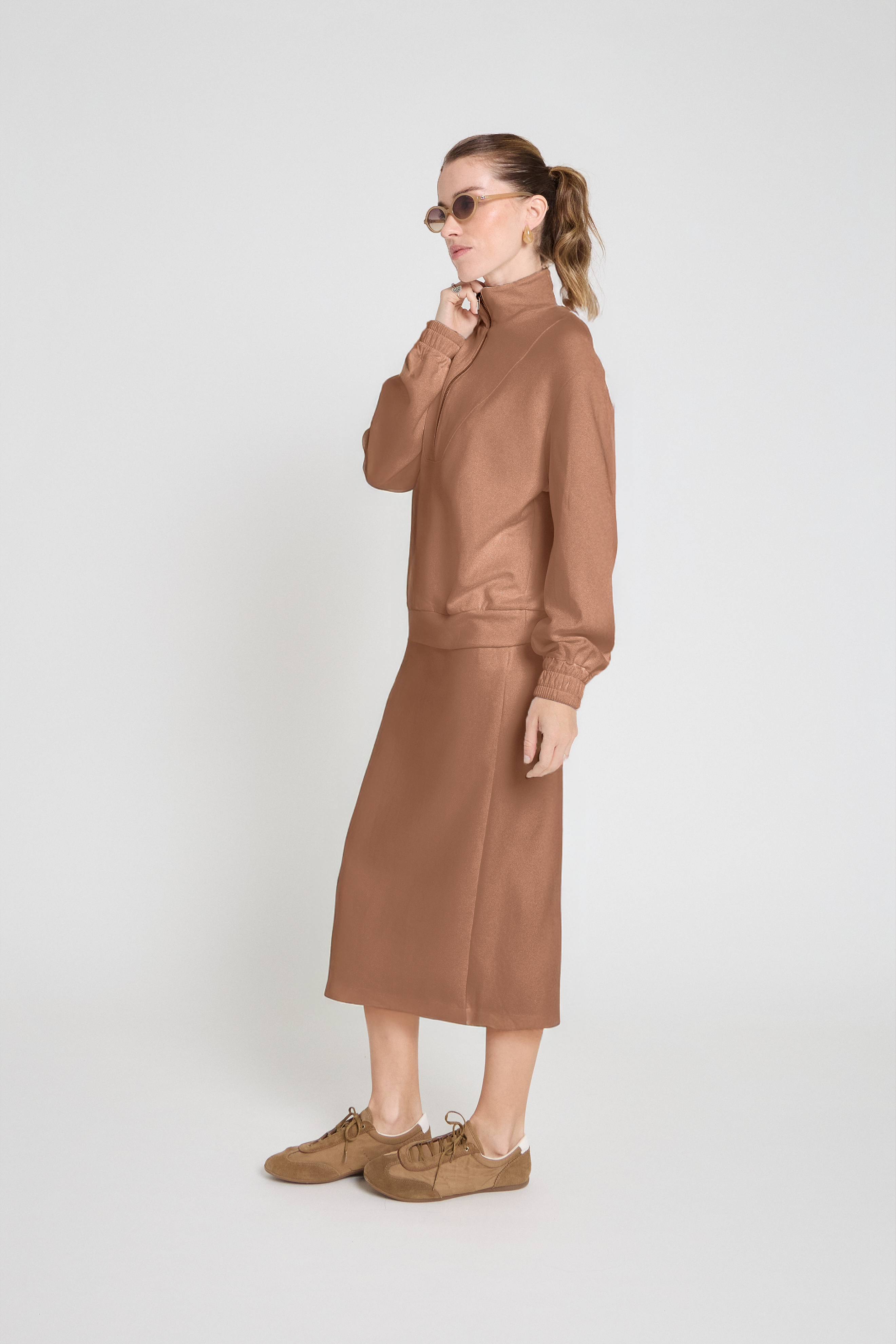 Blusão em malha de viscose - Mocha