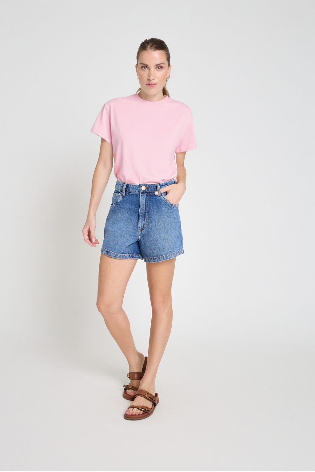 Camiseta decote redondo em algodão pima - Rosa