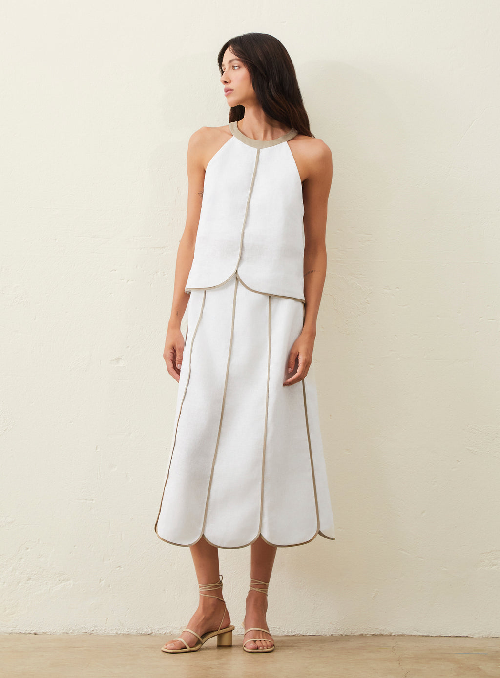 Blusa De Linho Com Detalhe Bicolor - Off-White
