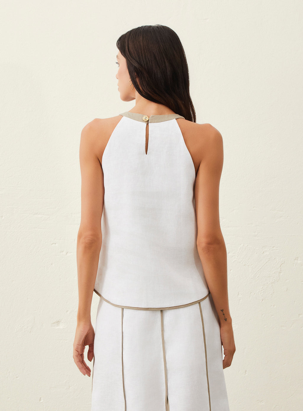 Blusa De Linho Com Detalhe Bicolor - Off-White