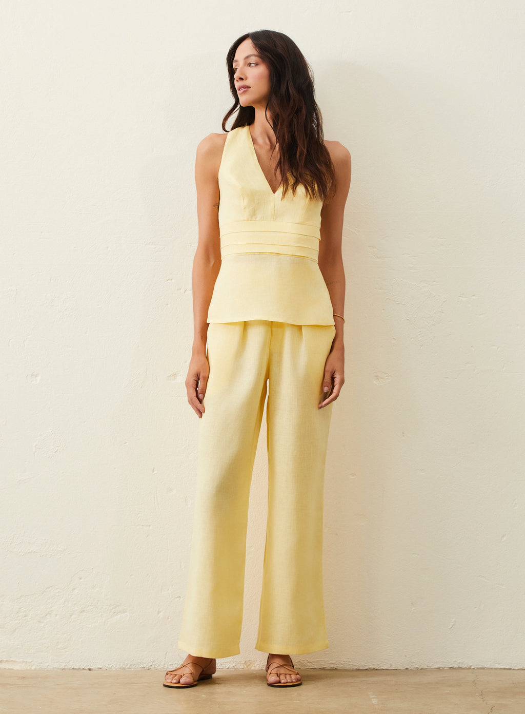 Blusa Slim Em Linho - Amarelo