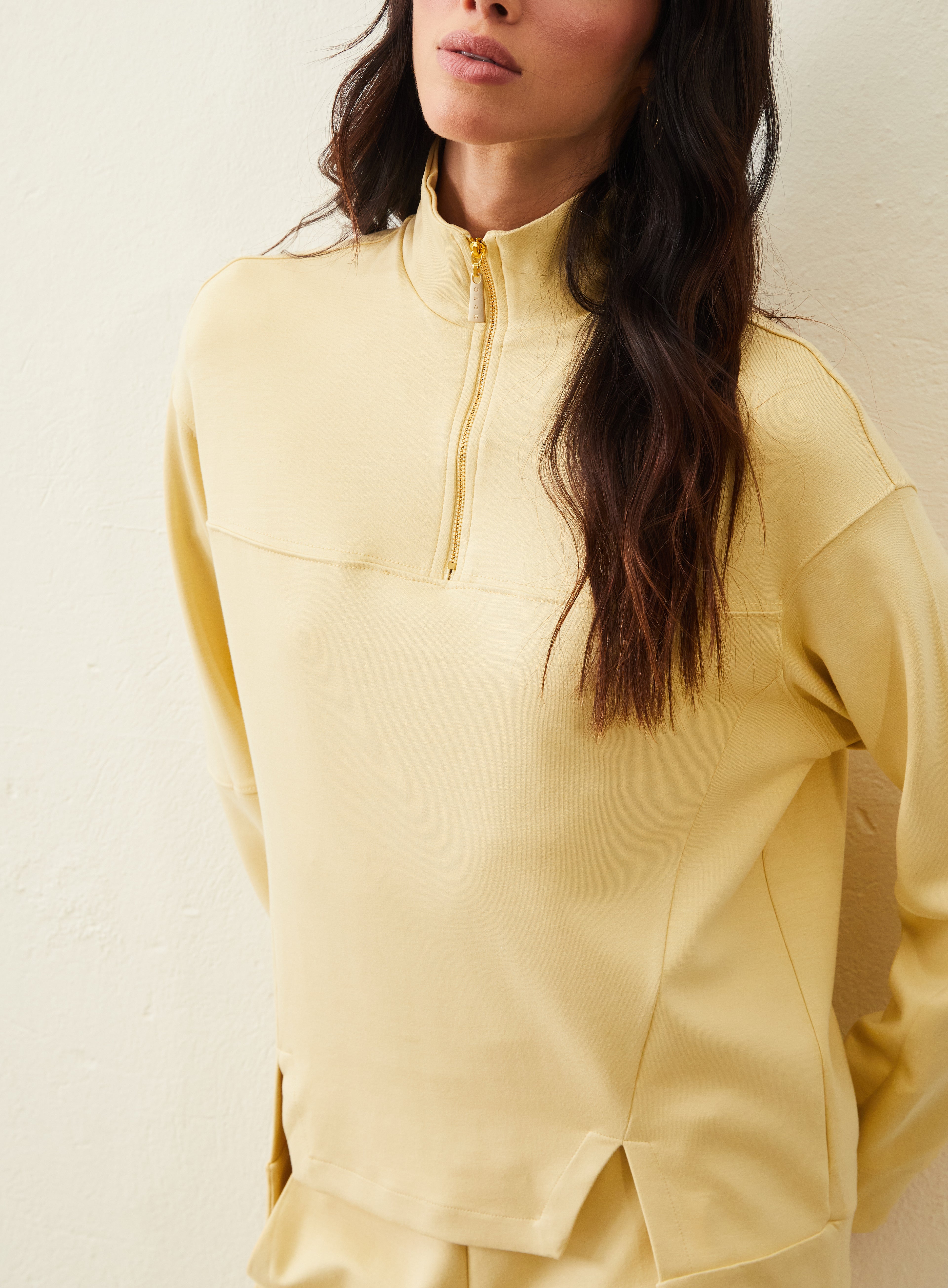 Blusão De Moletom Gola Alta - Amarelo