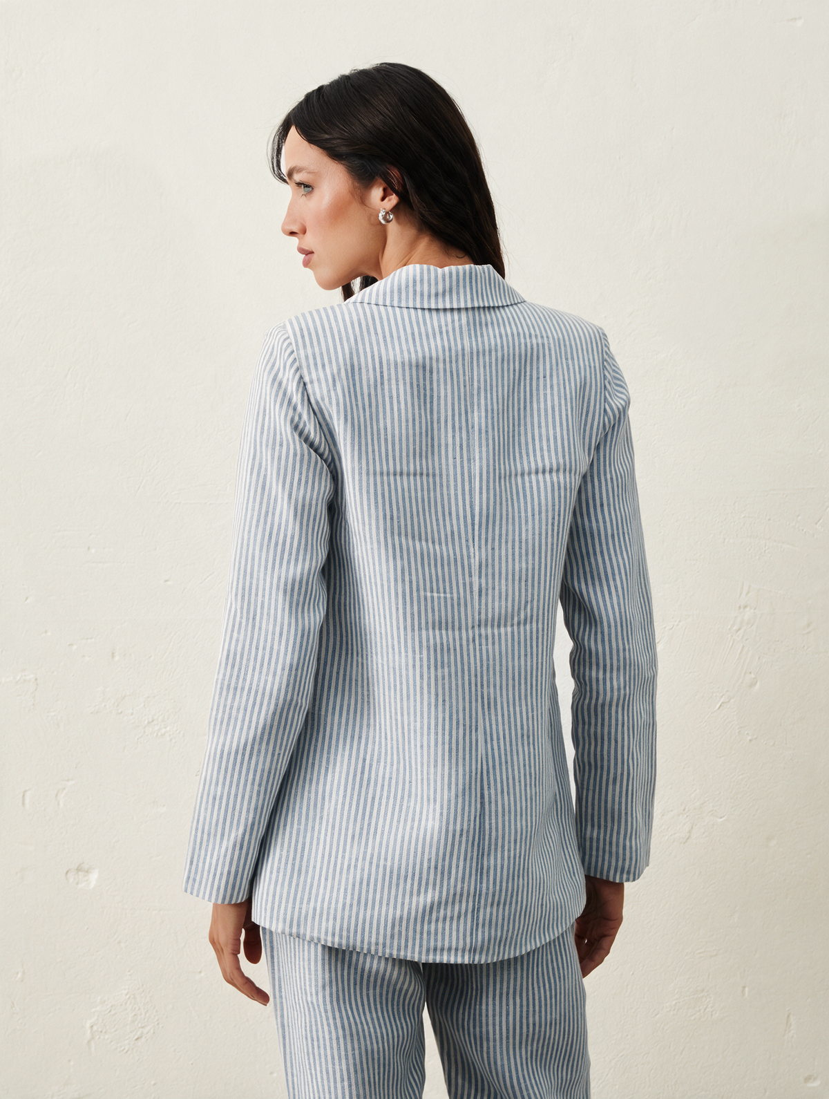 Blazer De Linho Listrado - Azul