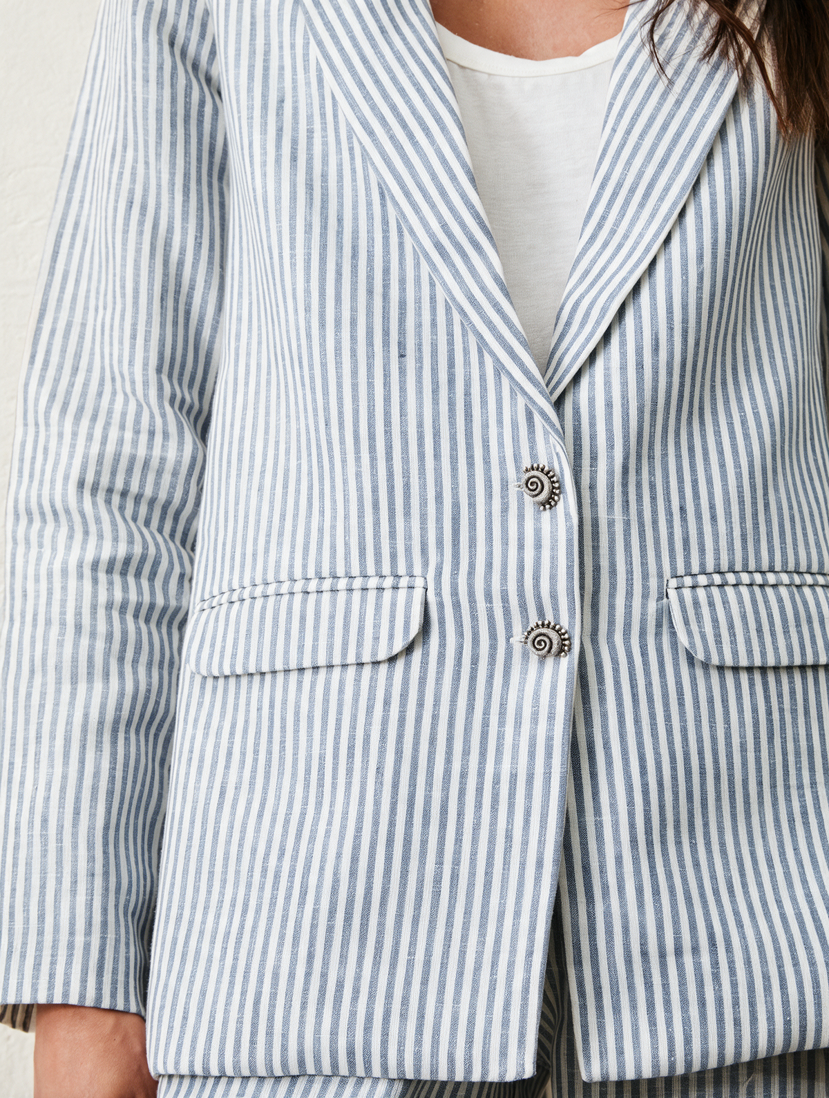 Blazer De Linho Listrado - Azul