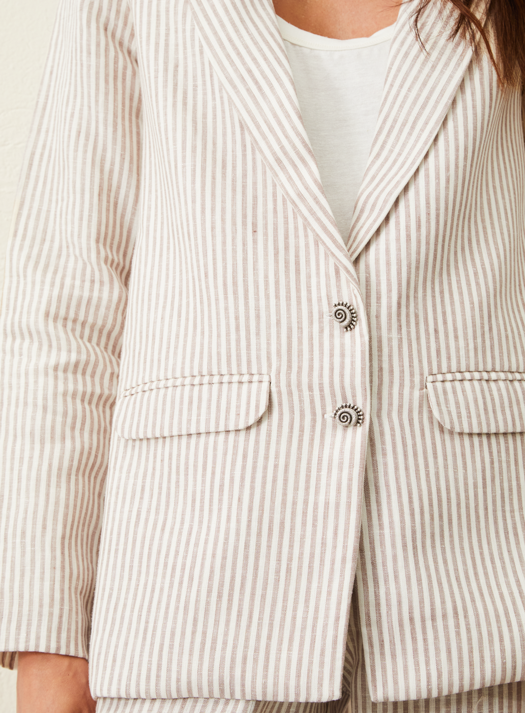 Blazer De Linho Listrado - Bege