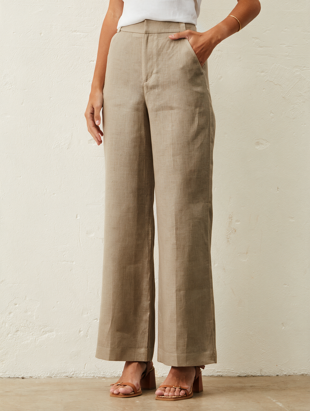 Calça De Linho Wide Leg - Bege