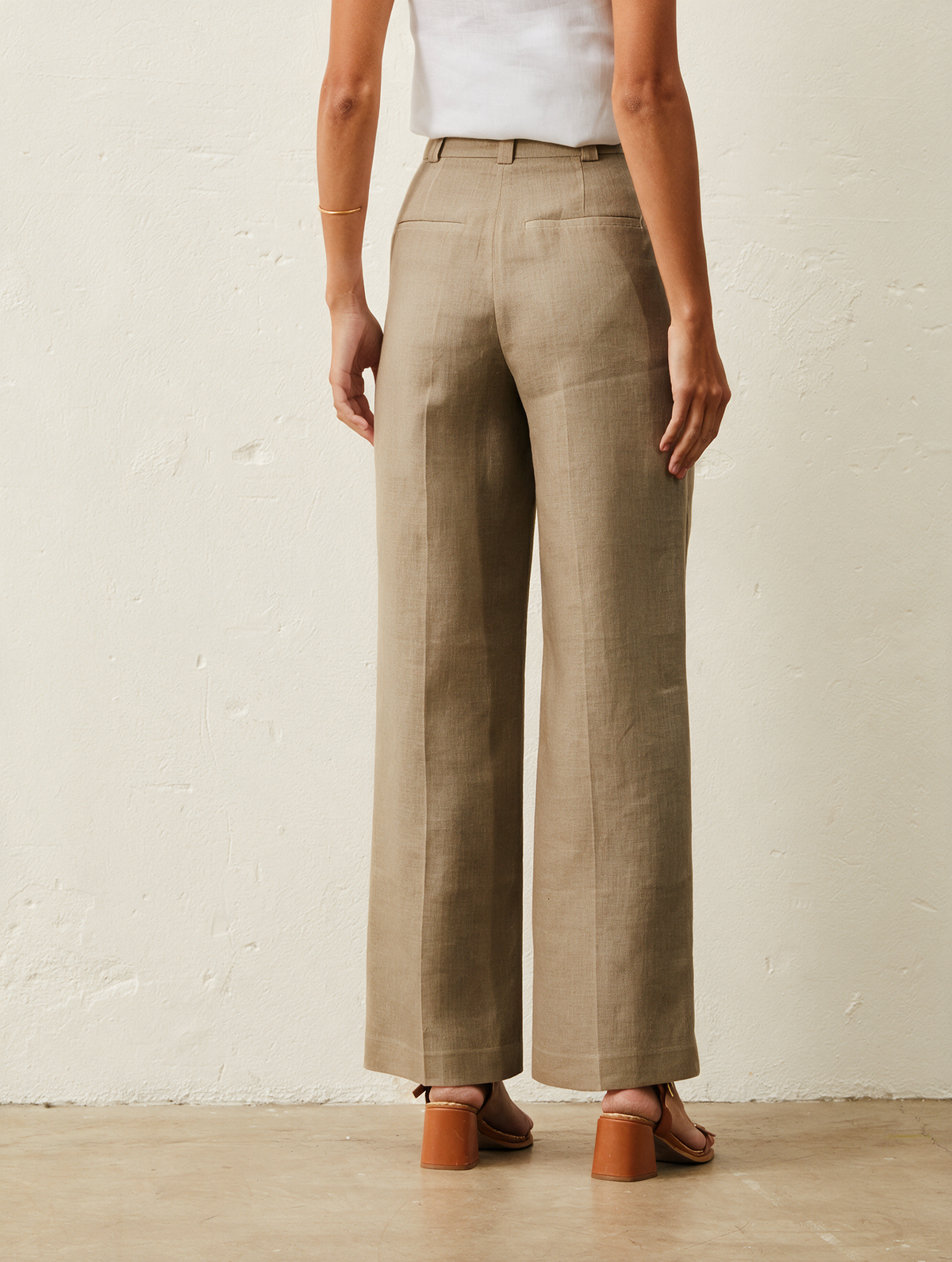 Calça De Linho Wide Leg - Bege