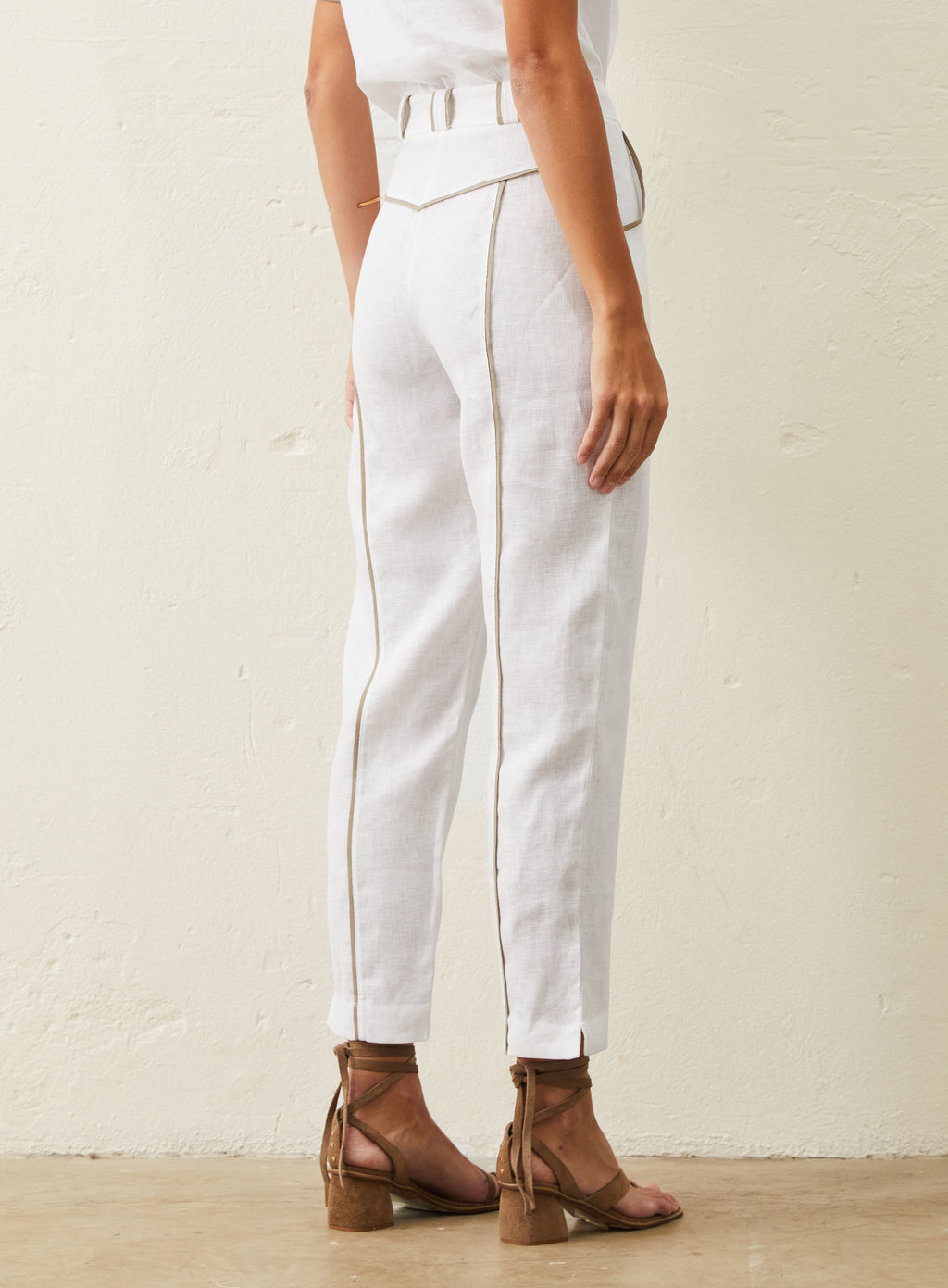 Calça De Linho Com Detalhe Bicolor - Off-White