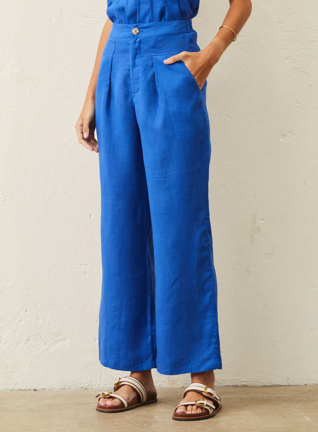 Calça De Linho - Azul