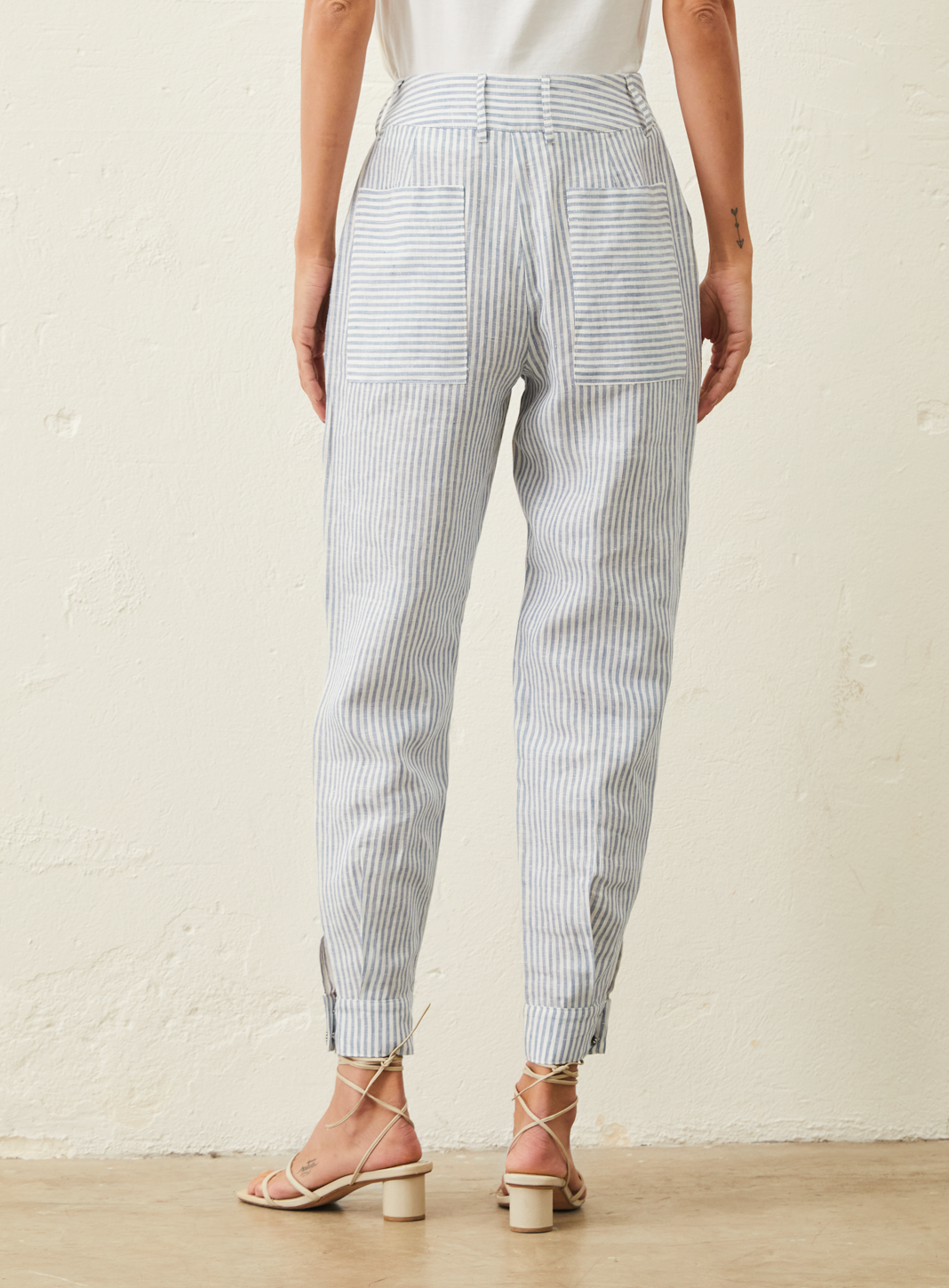 Calça De Linho Listrada - Azul