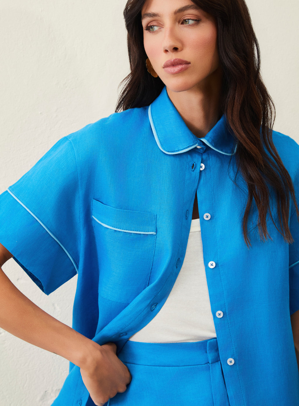 Camisa Em Linho Ton Sur Ton - Azul