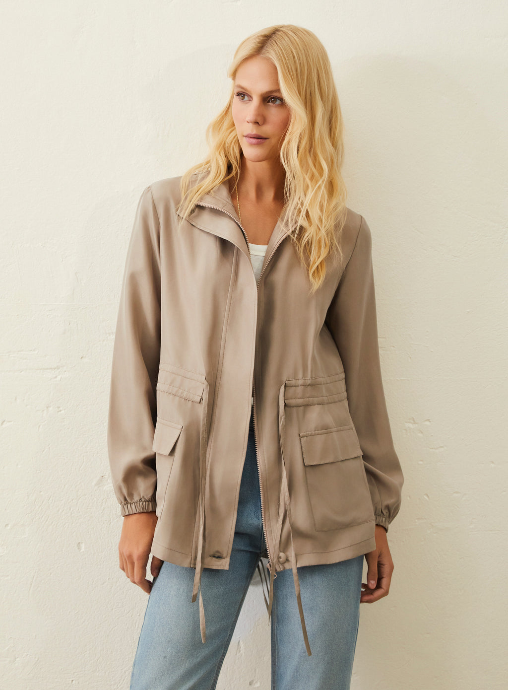 Jaqueta Parka De Seda - Bege