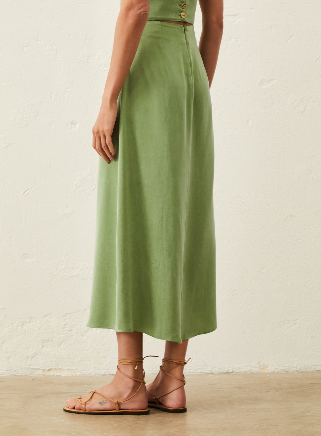 Saia Midi Em Cupro - Verde