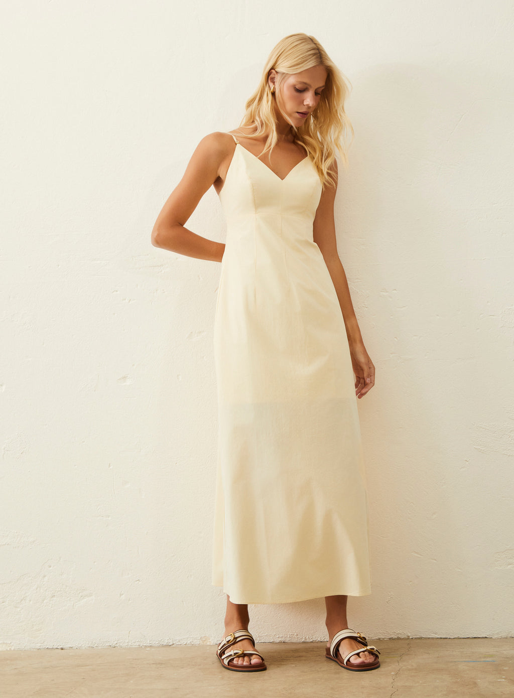 Vestido Longo Tricoline - Amarelo