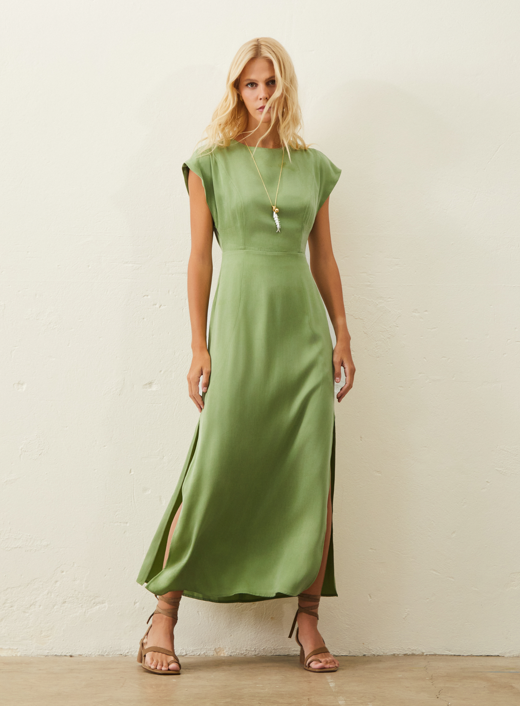 Vestido Longo Em Cupro - Verde