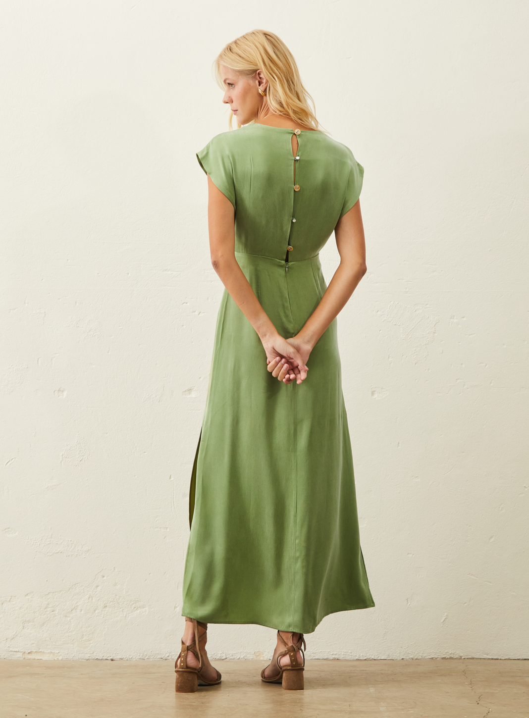 Vestido Longo Em Cupro - Verde