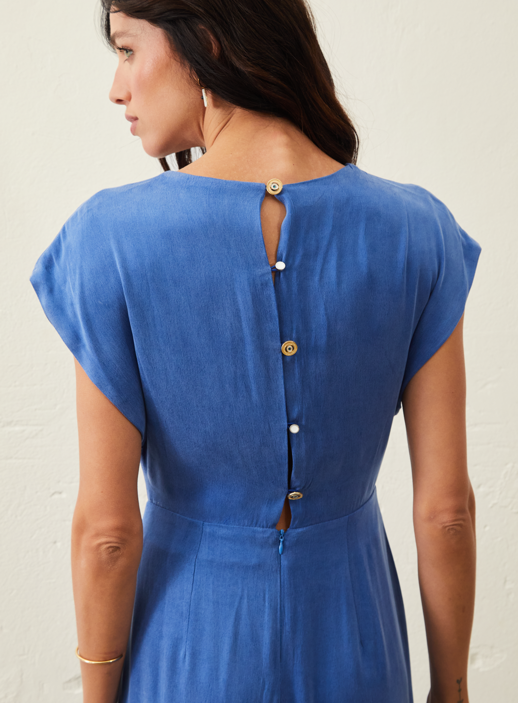 Vestido Longo Em Cupro - Azul