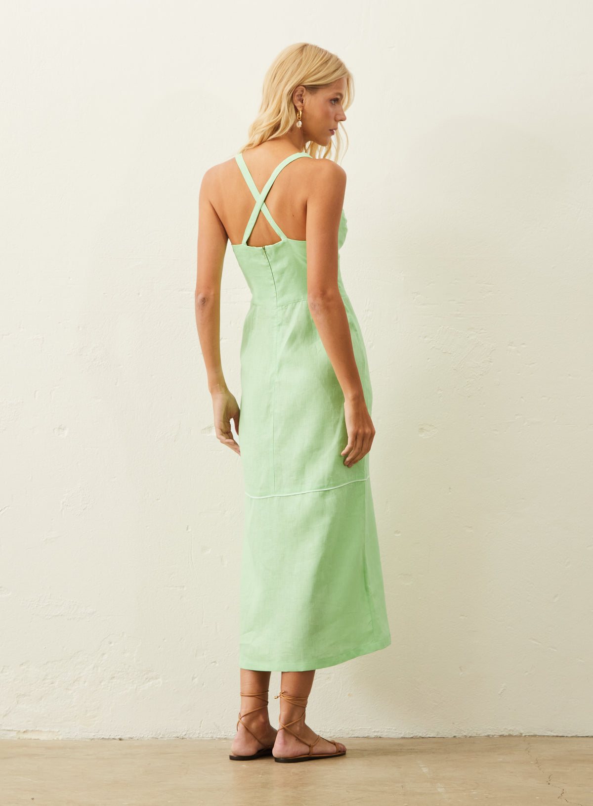 Vestido Midi De Linho Ton Sur Ton - Verde