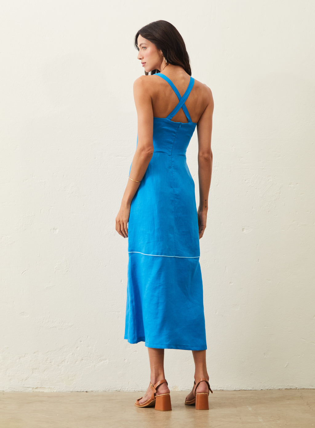 Vestido Midi De Linho Ton Sur Ton - Azul
