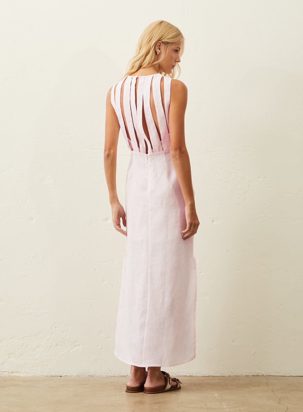 Vestido Longo De Linho - Rosa