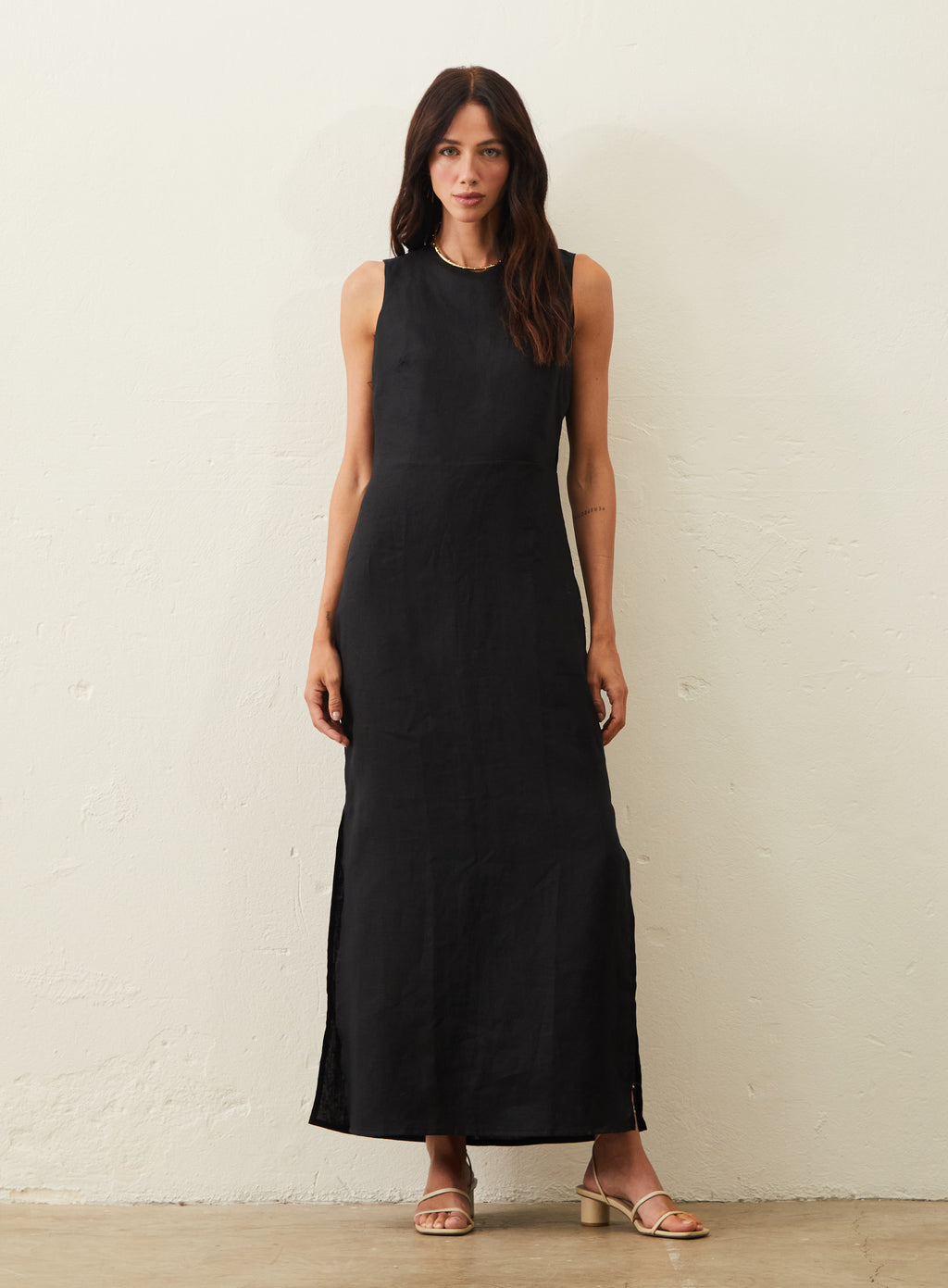 Vestido Longo De Linho - Preto