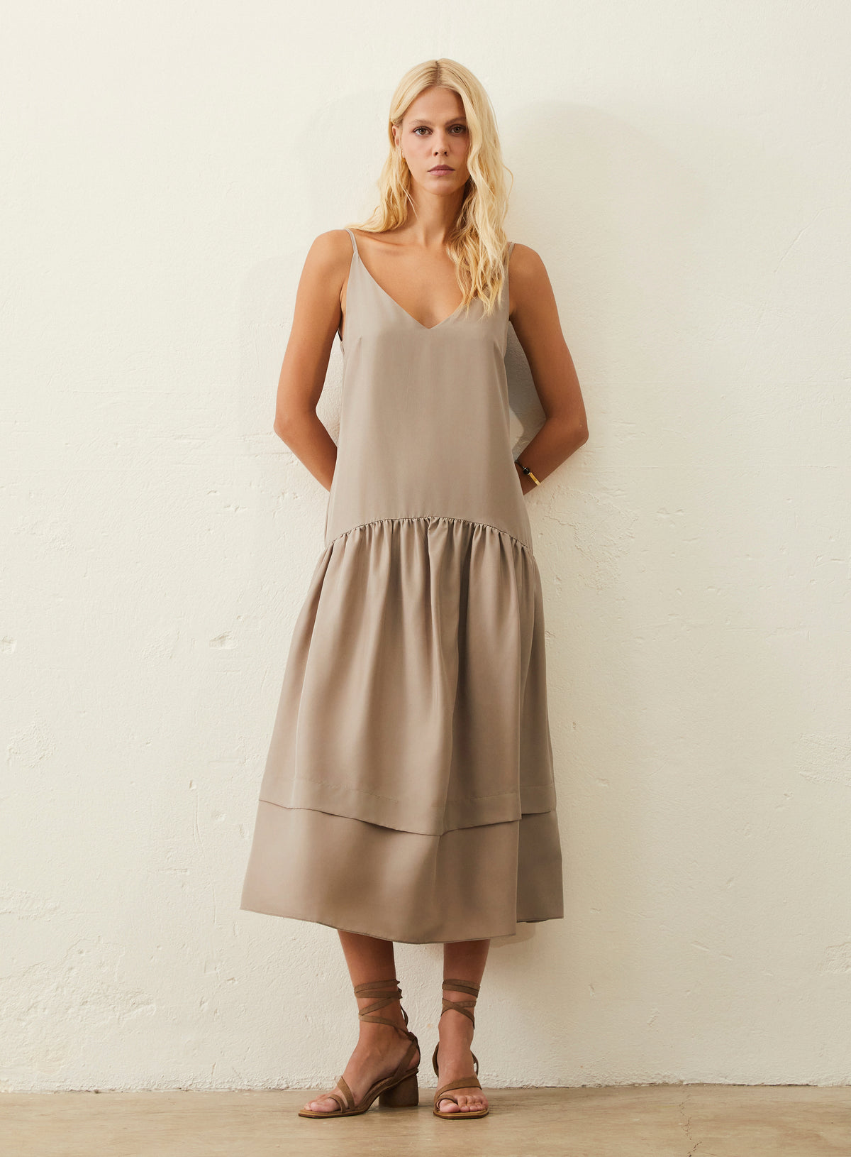 Vestido De Seda - Bege