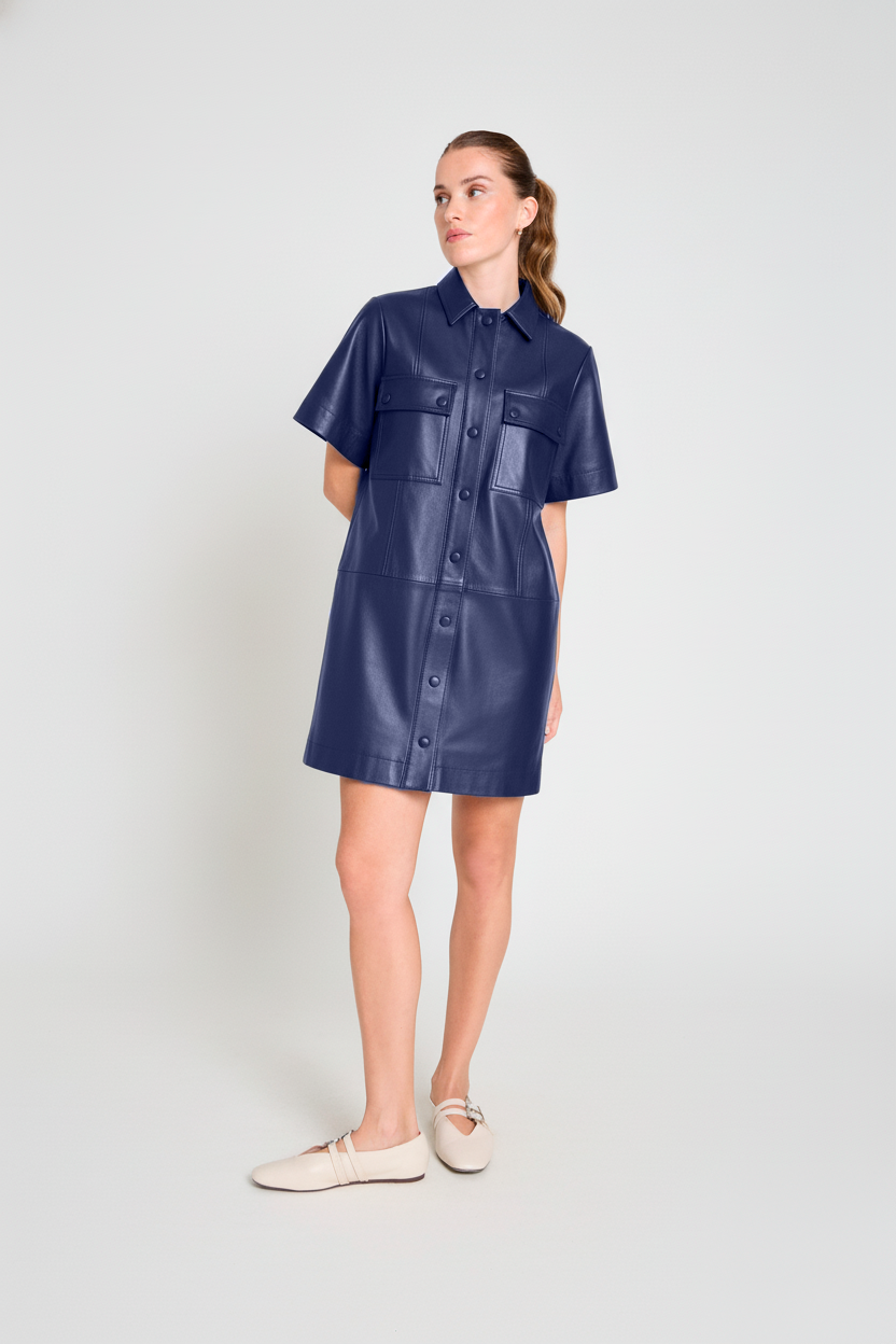 Vestido de couro bolso cargo - Marinho