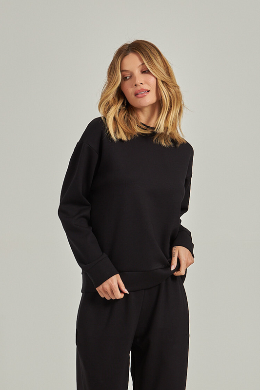 Blusa mg longa  moletom - Preto
