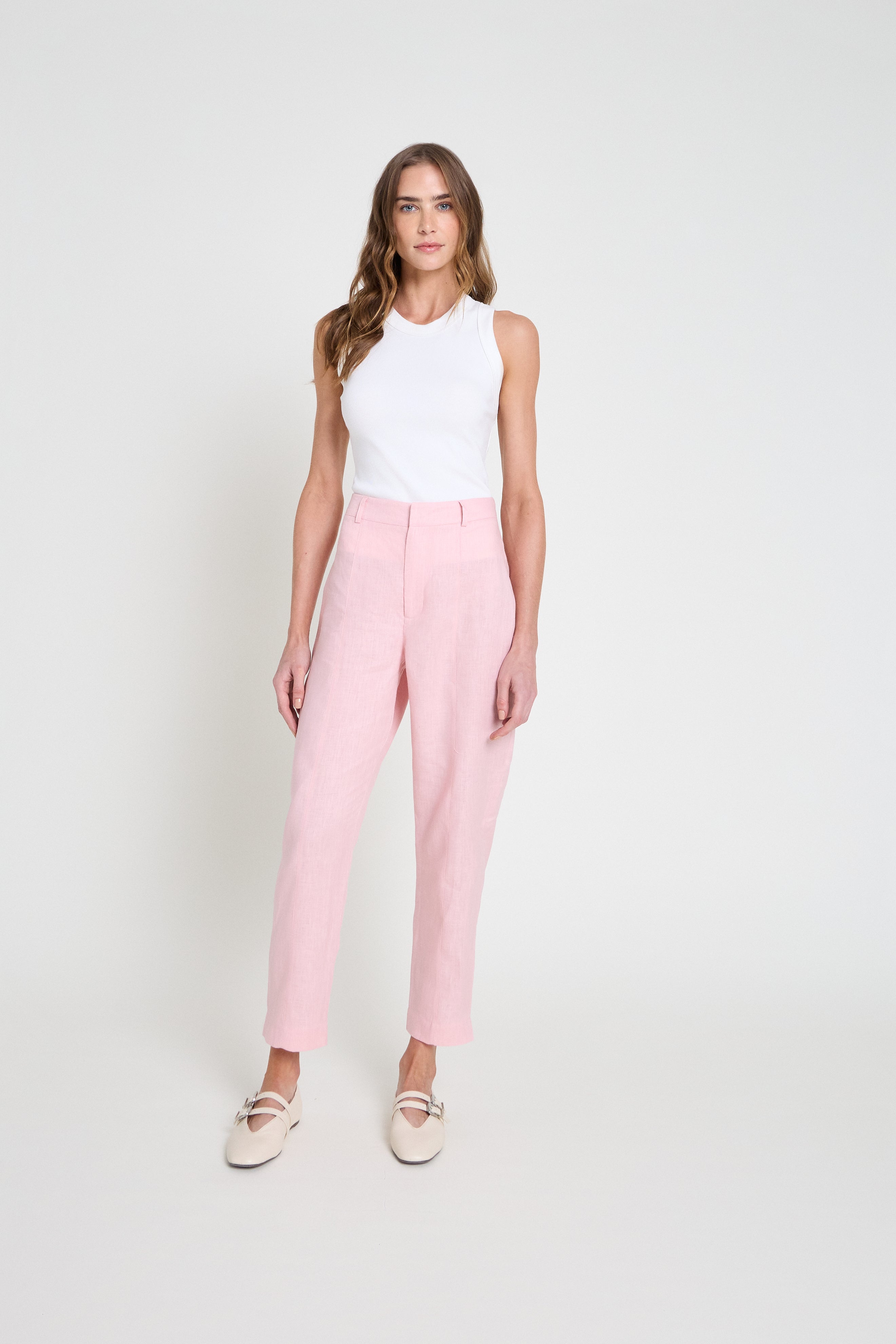Calça em linho com recortes - Rosa