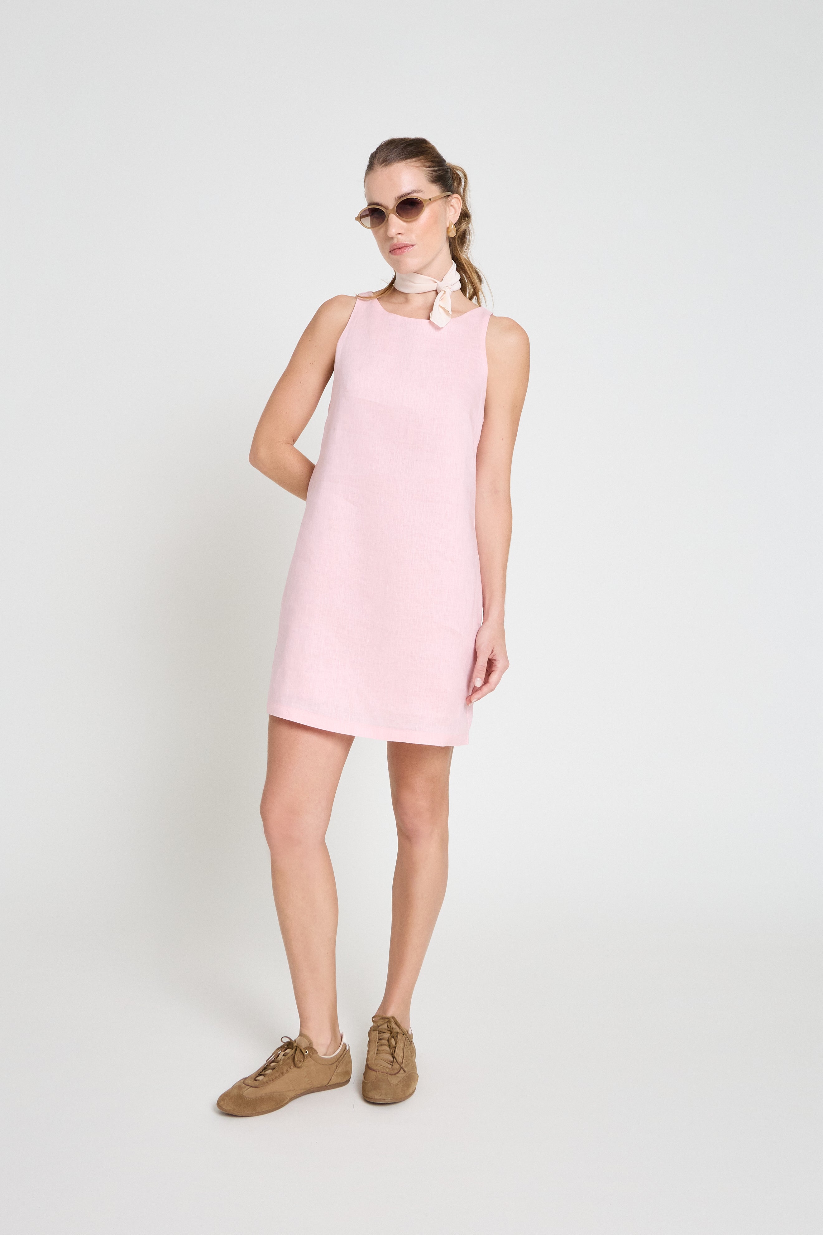 Vestido em linho - Rosa