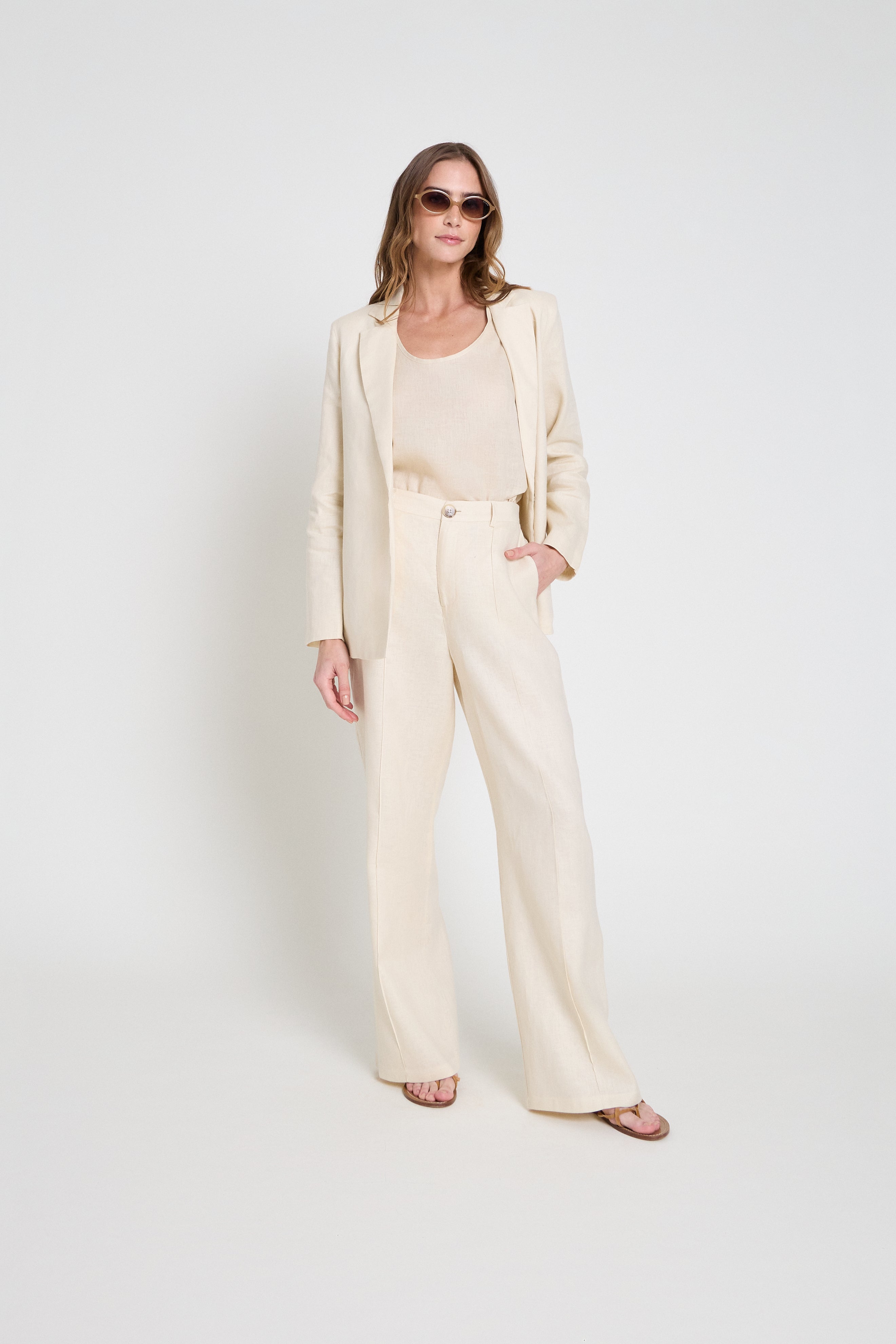 Calça wide leg em linho - Papel