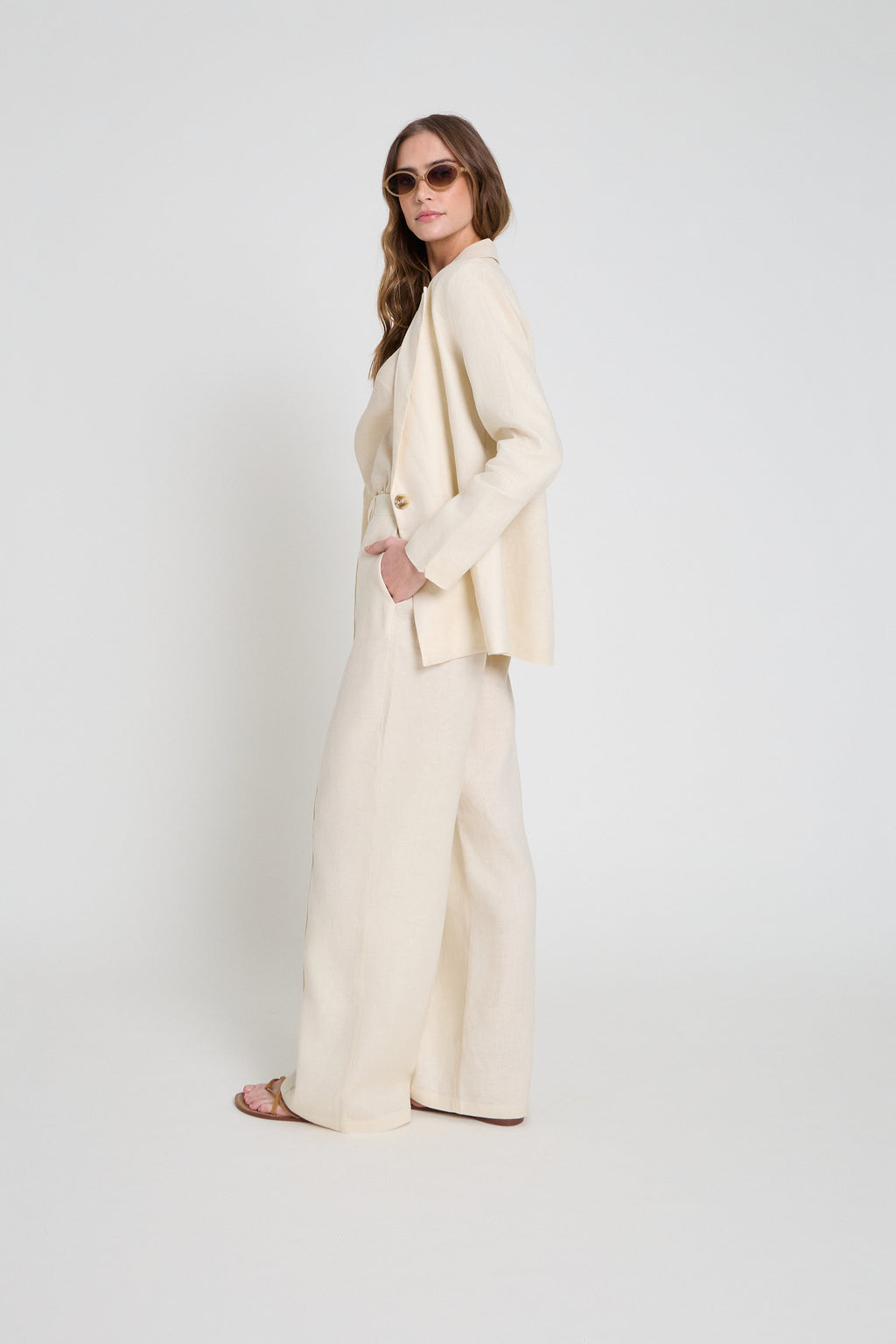 Calça wide leg em linho - Papel
