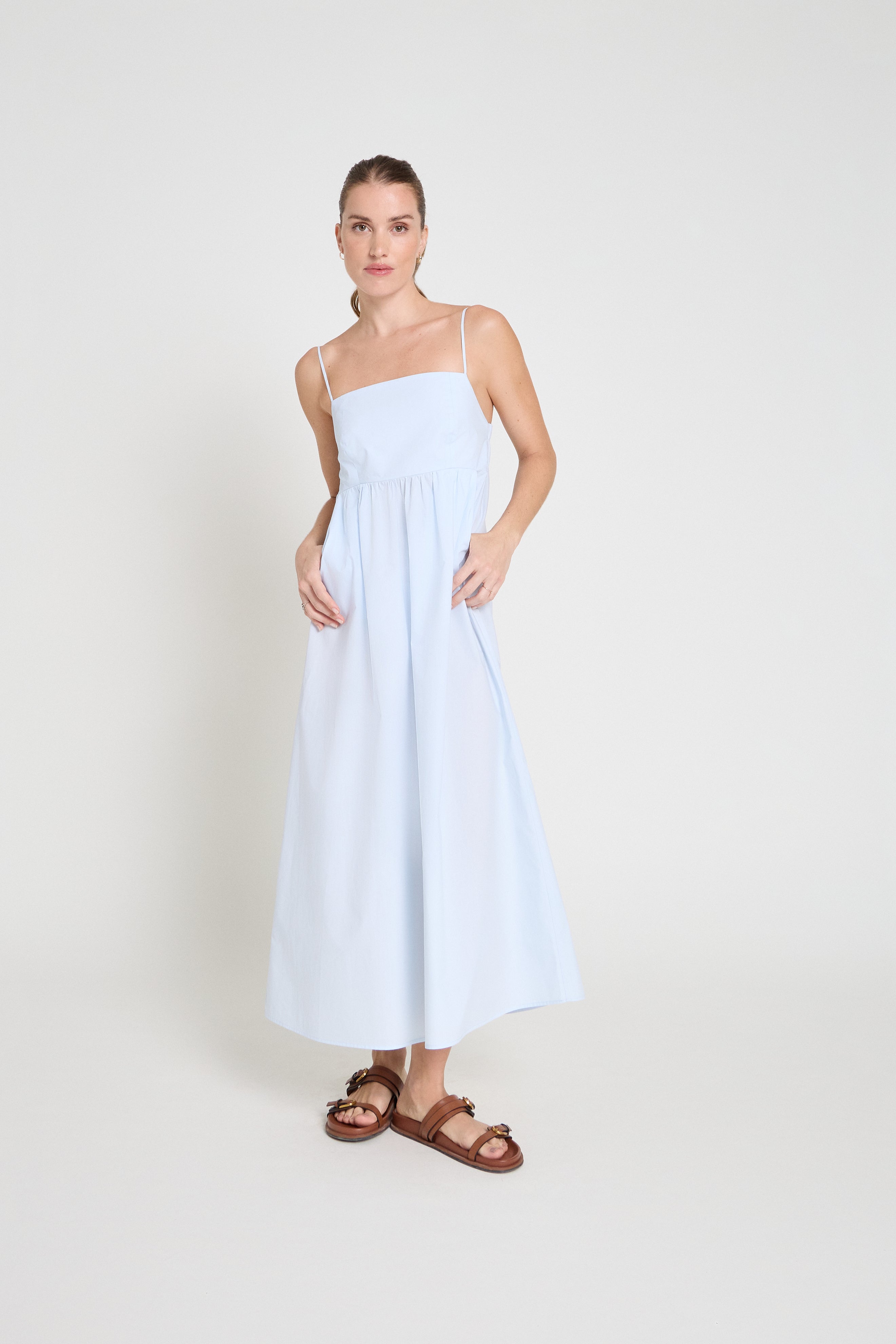 Vestido de algodão- Azul claro