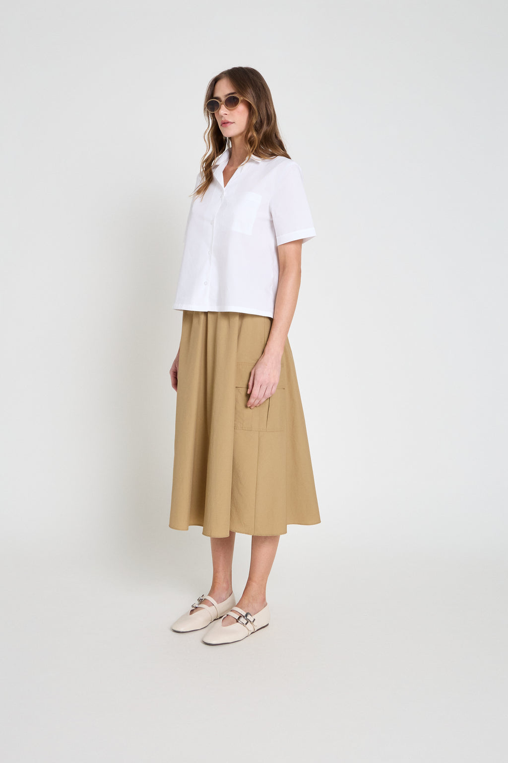 Saia em nylon midi- Camelo