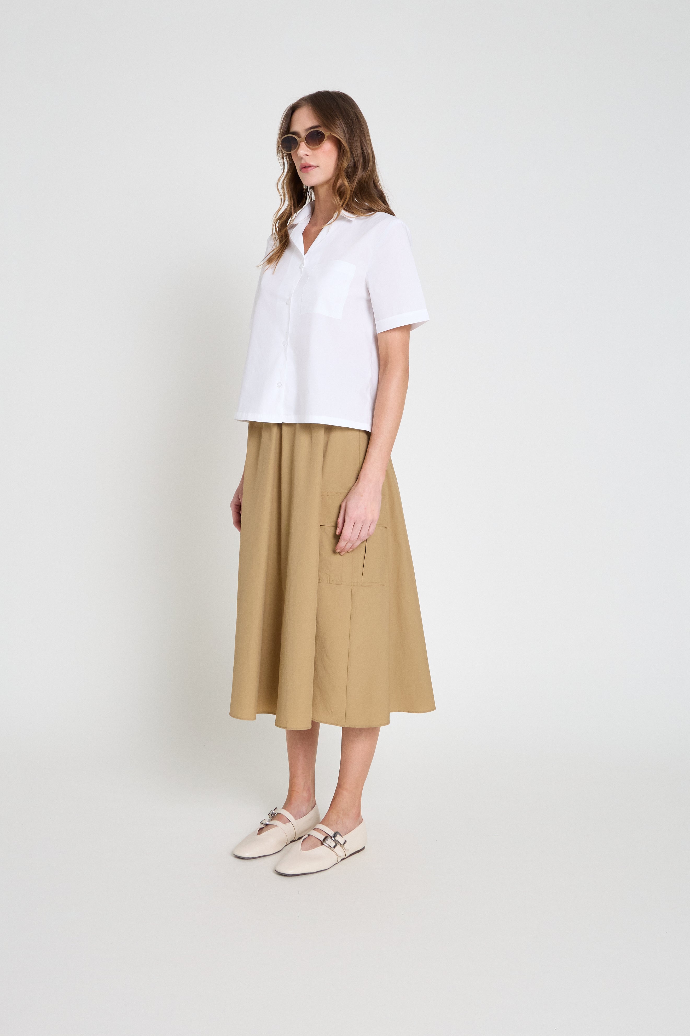 Saia em nylon midi- Camelo