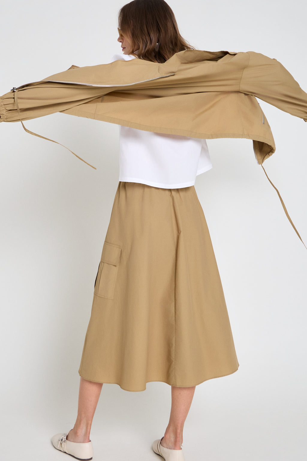 Saia em nylon midi- Camelo