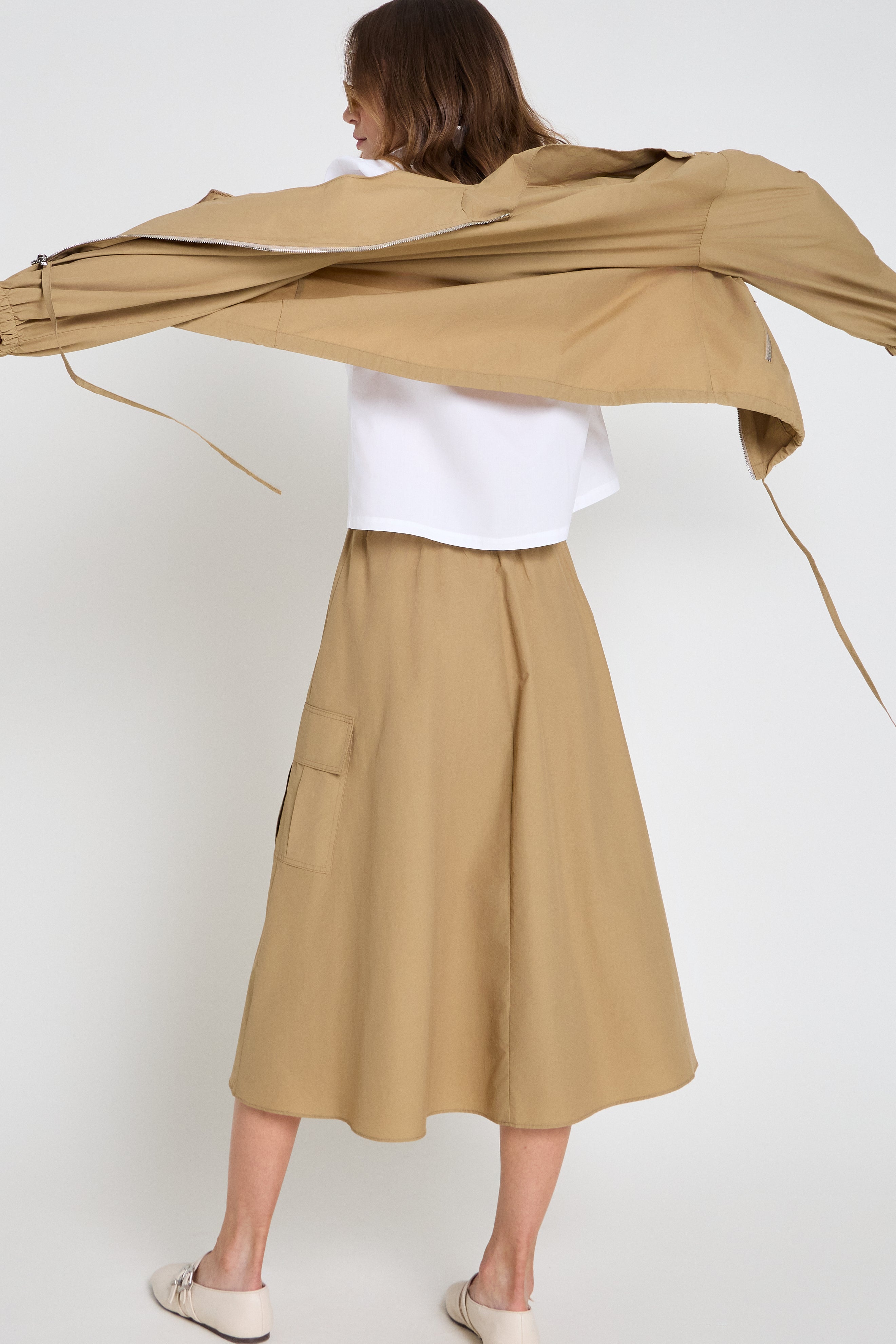 Saia em nylon midi- Camelo
